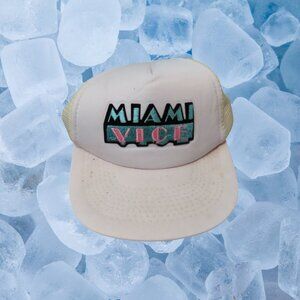 Vintage 1980's Miami Vice Snapback White Mesh Trucker Baseball Hat Cap SEE PICS